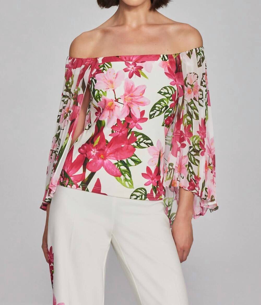 NEW JOSEPH RIBKOFF floral off-shoulder pullover top in vanilla multi